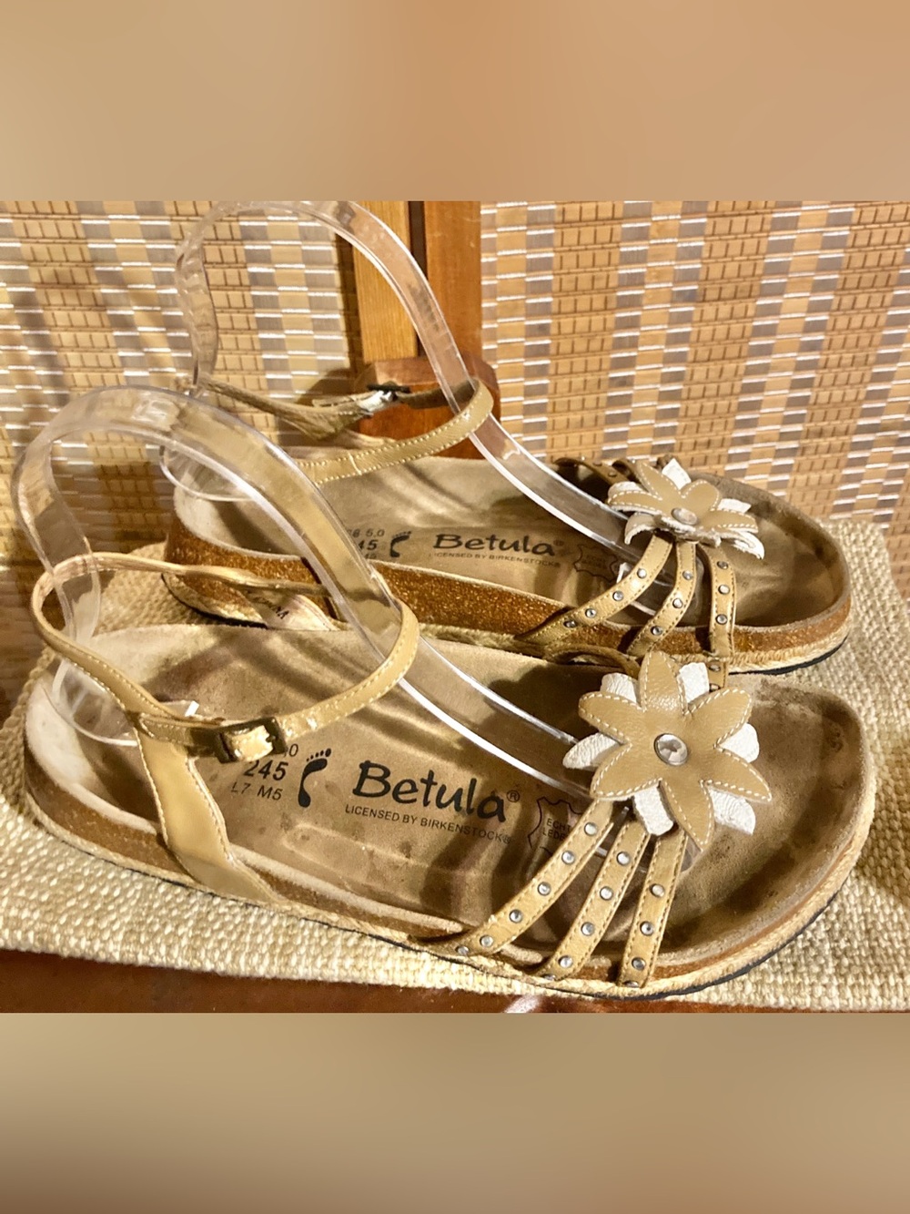 Betula by Birkenstock | Women's Tan Floral Slingback Sandals - Size 38.5 (8 US)